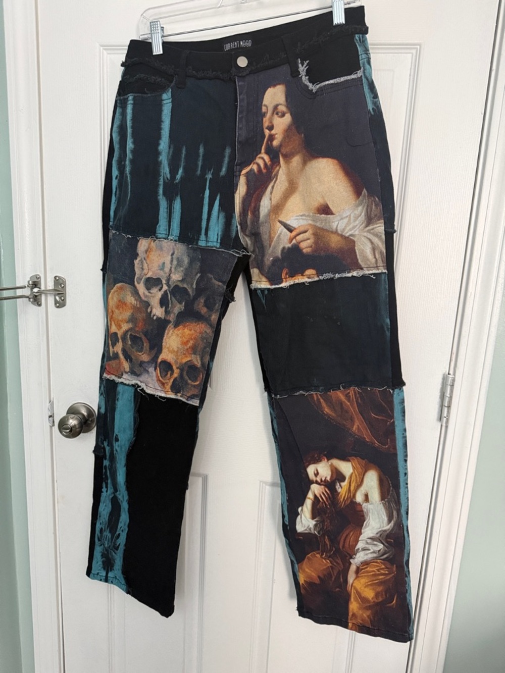 Current Mood Black and Teal Patchwork Renaissance Jeans